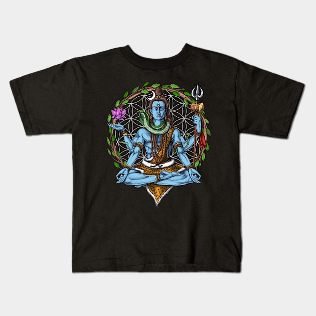 Hindu Shiva Meditation Kids T-Shirt by underheaven